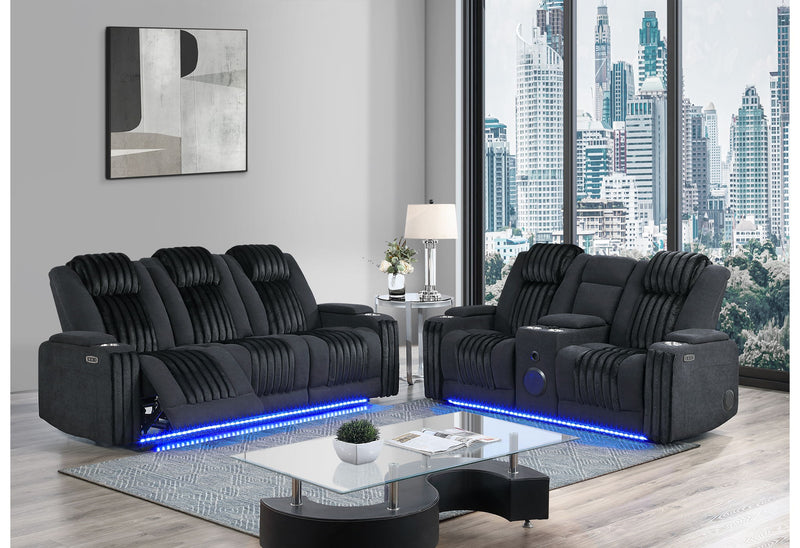 U8000 - 2 Piece Living Room Set (Power Console Reclining Loveseat, Power Reclining Sofa With Power Headrest) - Black