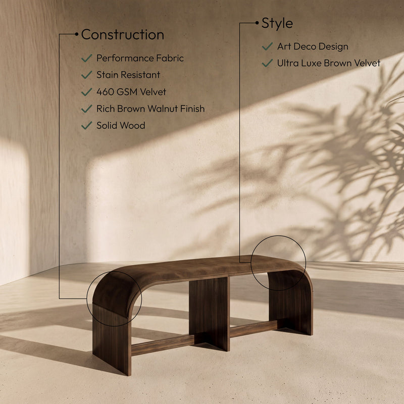 Sable - 52" Velvet Performance Fabric Upholstered Bench