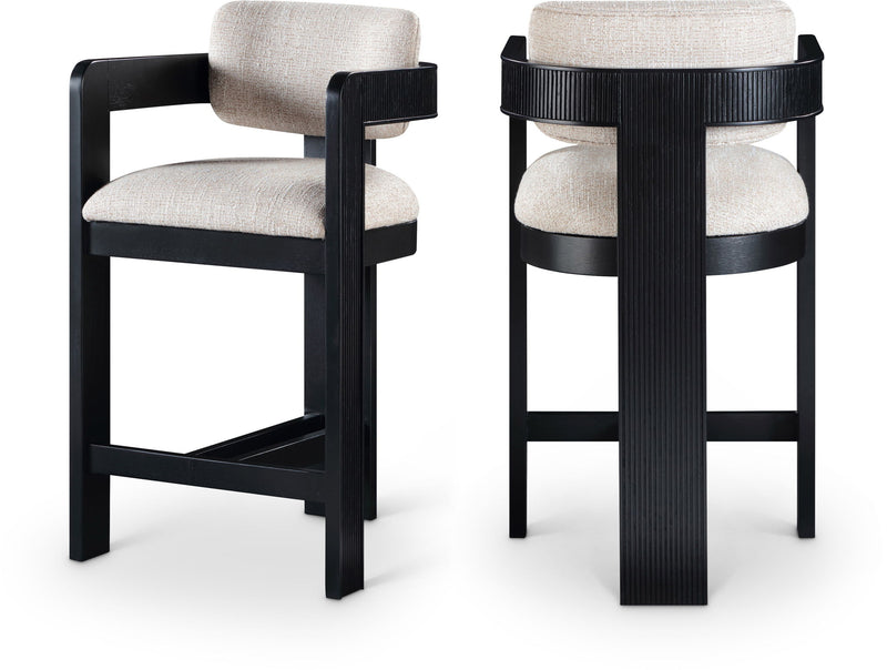 Sacha - Linen Stool With Black Base