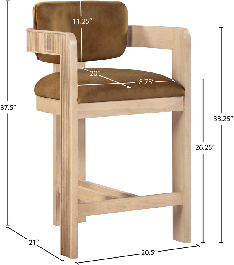 Sacha - Velvet Stool With Natural Base - Saddle