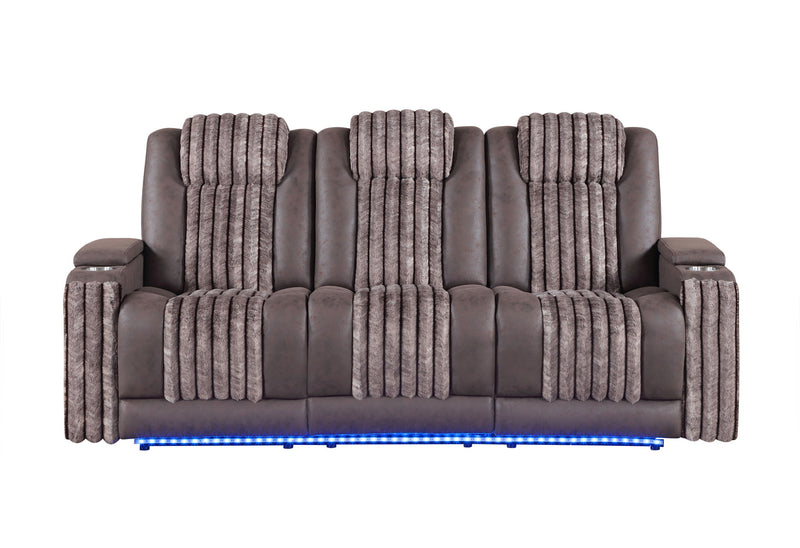 U8000 - Power Reclining Sofa With Power Headrest, Dropdown Table With Wood Trim & Reading Light & LED Light - Brown