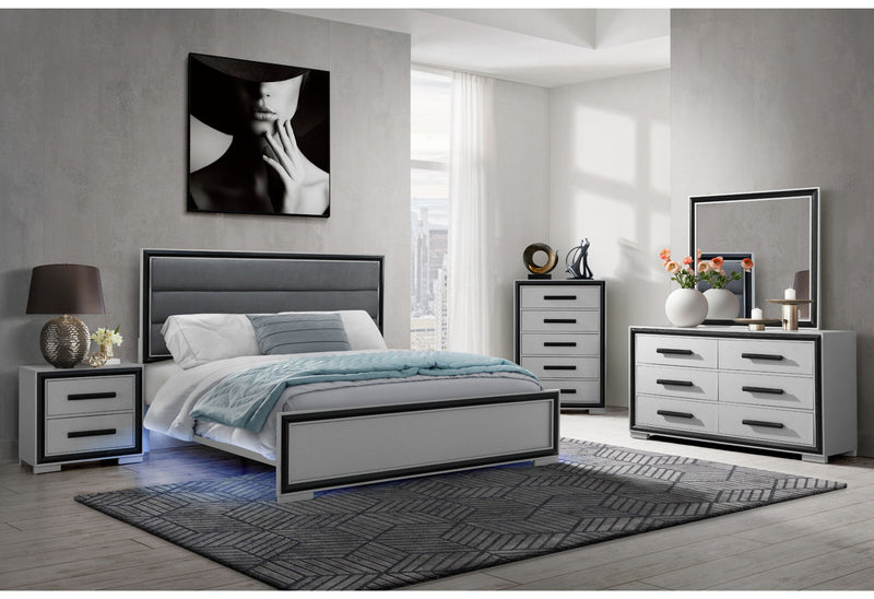 Amelia - 4 Piece Full Bedroom Set (Full Bed With LED, Dresser, Mirror And Nightstand) - Black / Gray