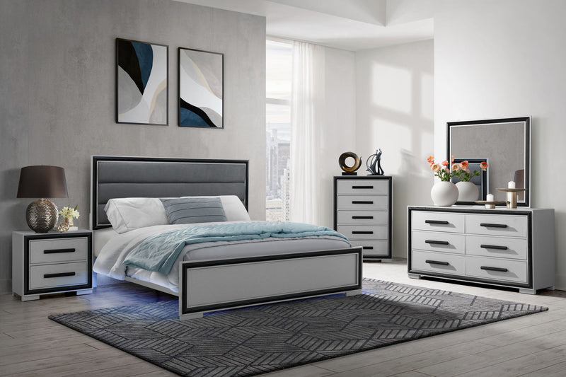 Amelia - 4 Piece Queen Bedroom Set (Queen Bed With LED, Dresser, Mirror And Nightstand) - Black / Gray