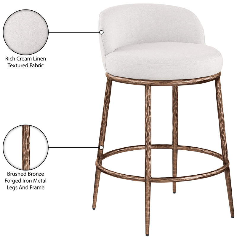 Ferro - Linen Textured Performance Fabric Upholstered Counter Stool - Cream / Brushed Bronze