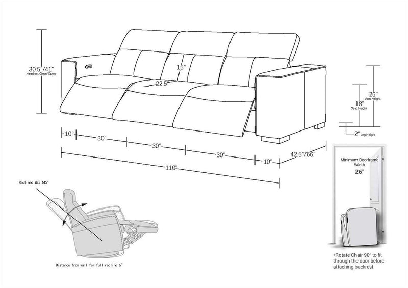 1208 - Three Power Reclining Sofa