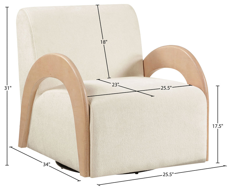 Neria - Chenille Fabric Upholstered Swivel Accent Chair - Cream / Painted Natural
