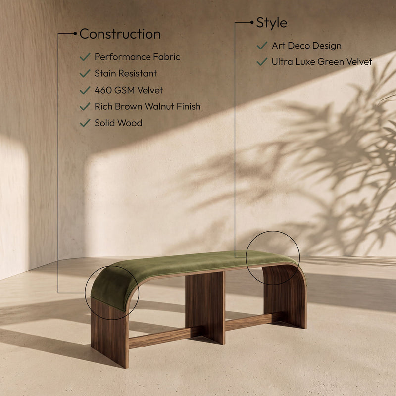Sable - 52" Velvet Performance Fabric Upholstered Bench