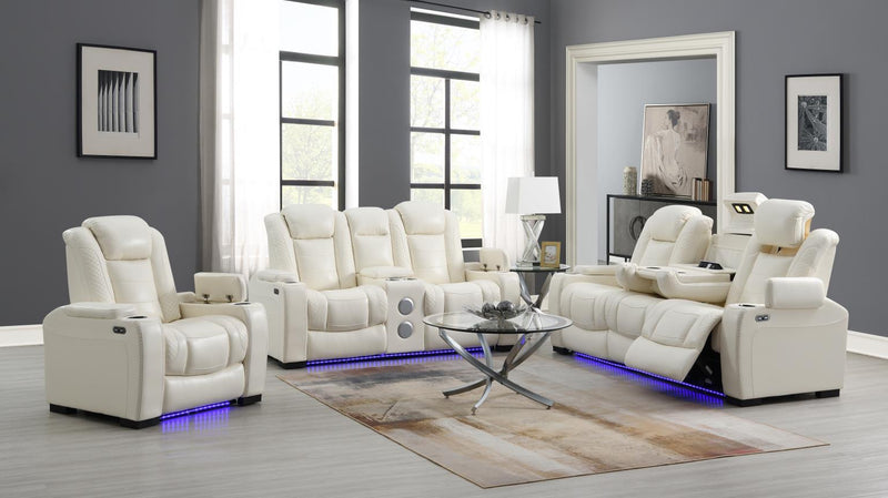 U94 - LED Power Reclining With Power Headrest Chair - White