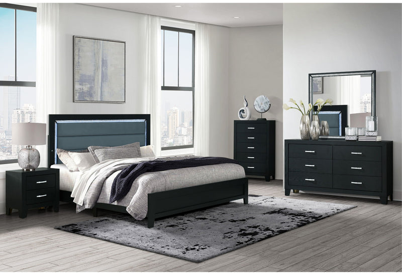 Reid - 4 Piece King Bedroom Set (Bed, Dresser, Mirror, Nightstand) - Black