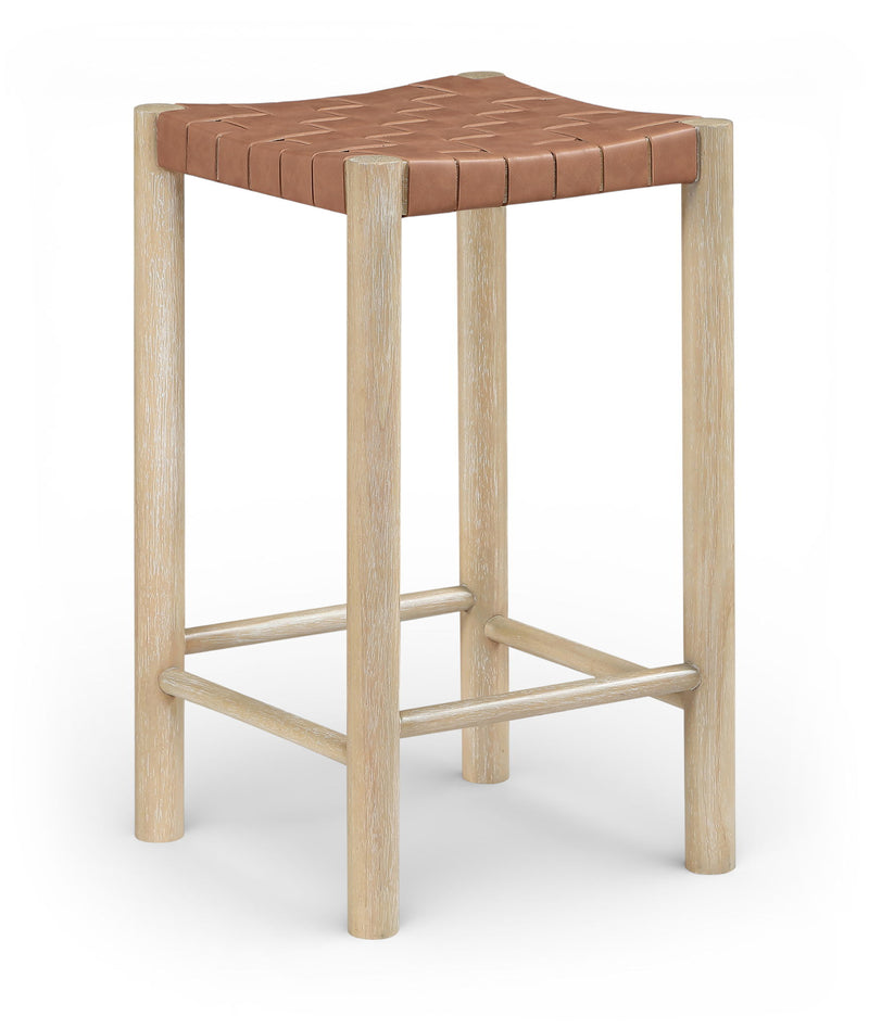 Entwine - Vegan Leather Upholstered Backless Counter Stool - Painted Natural