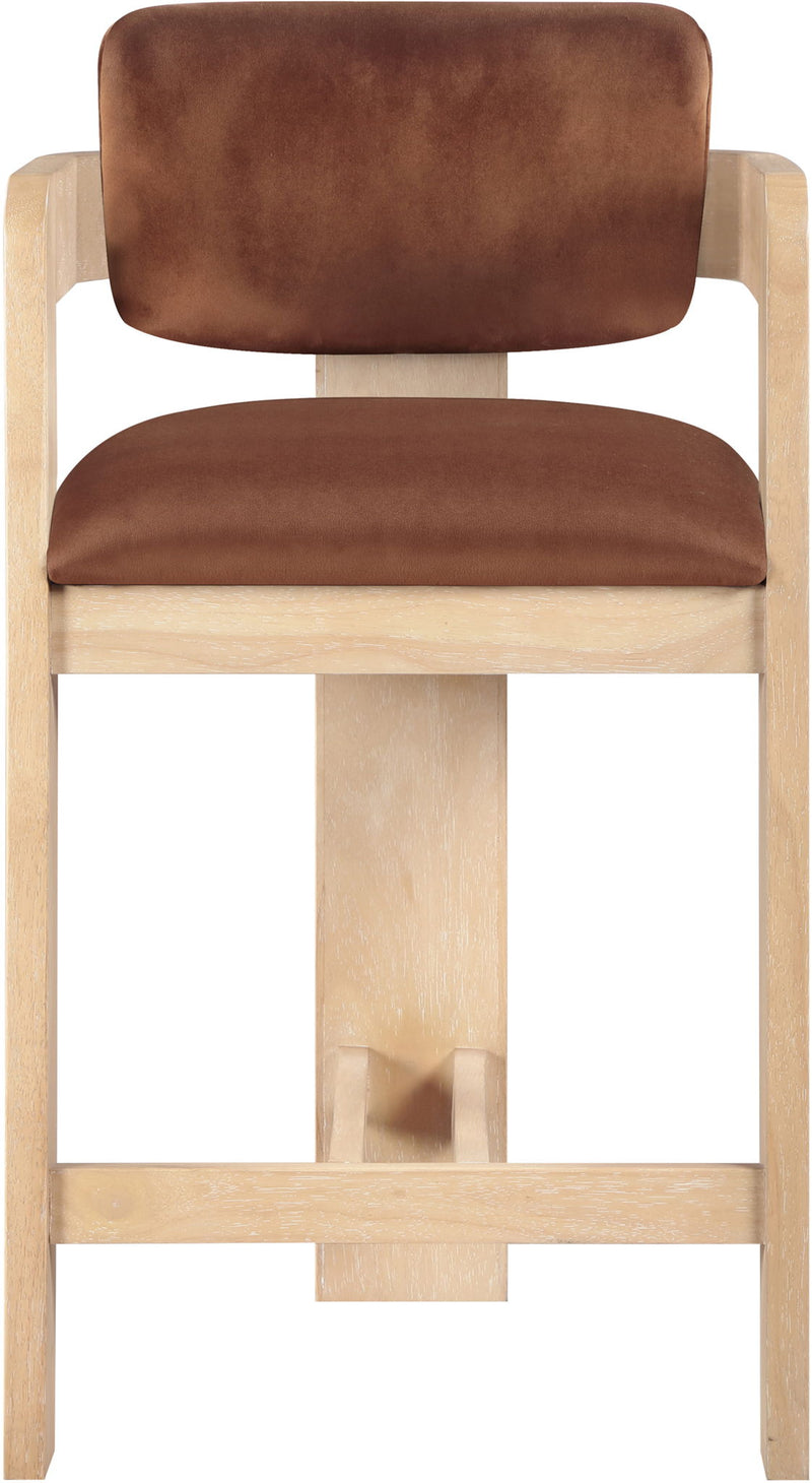 Sacha - Velvet Stool With Natural Base