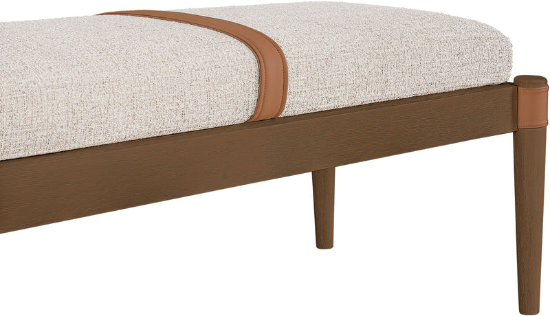 Nara - Linen Textured Fabric Upholstered Bench - Painted Brown Walnut