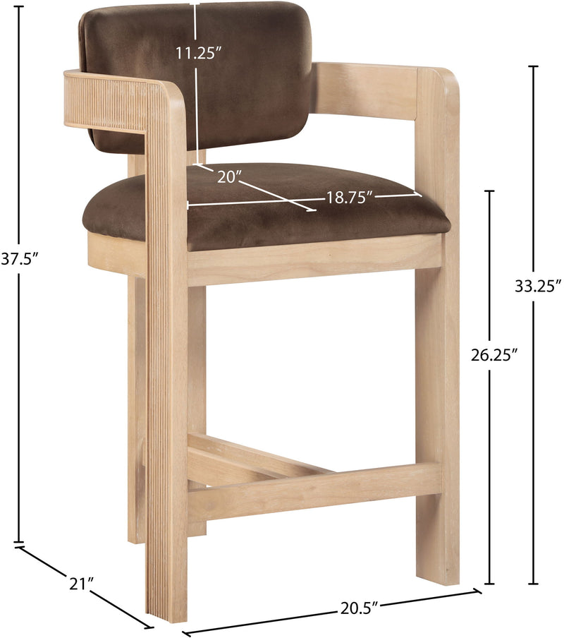 Sacha - Velvet Stool With Natural Base