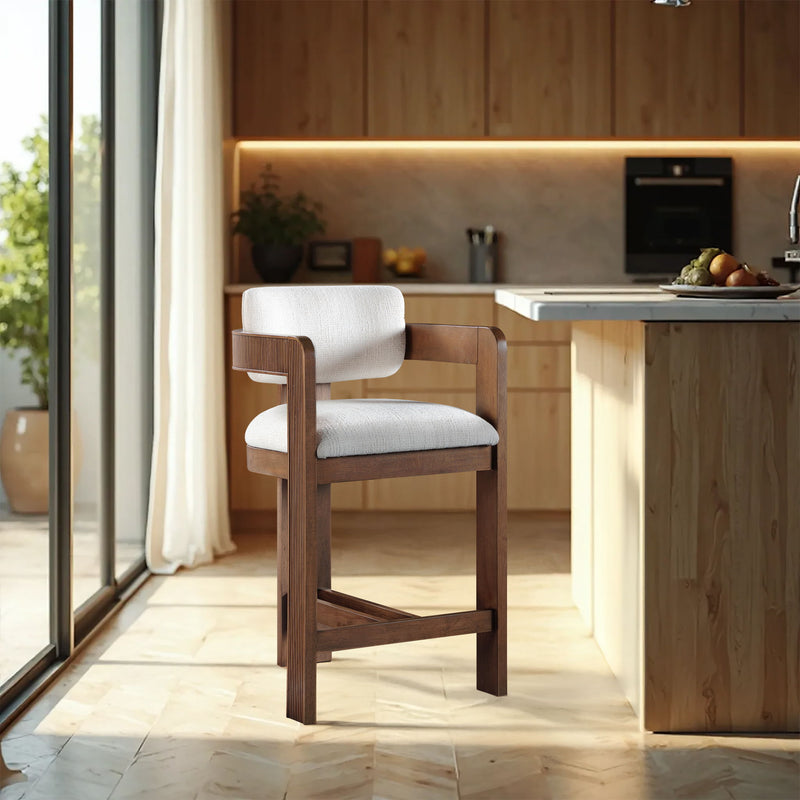 Sacha - Linen Stool With Brown Base