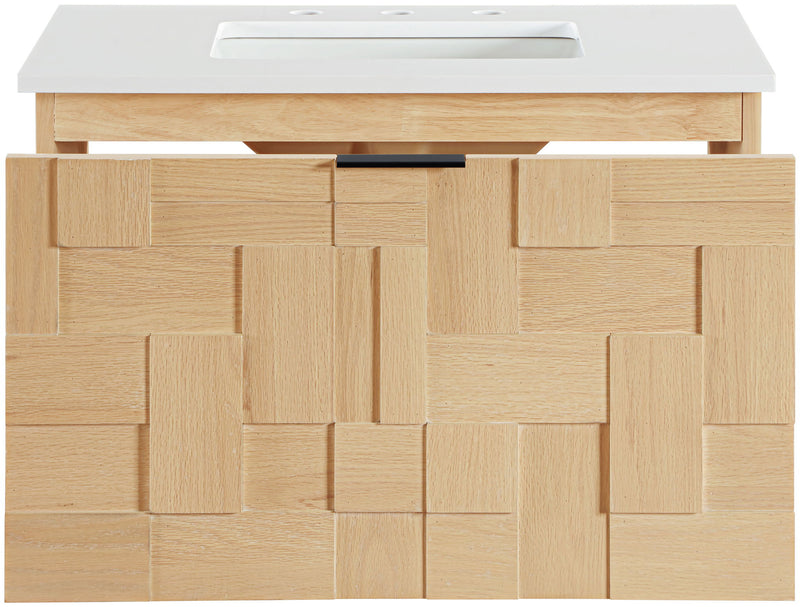 Leonardo - Engineered Stone And Solid Wood 24" Wall Mounted Bathroom Vanity