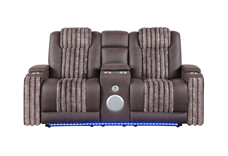 U8000 - Power Reclining Loveseat With Console, Power Headrest, LED Light, Bluetooth Speaker - Brown