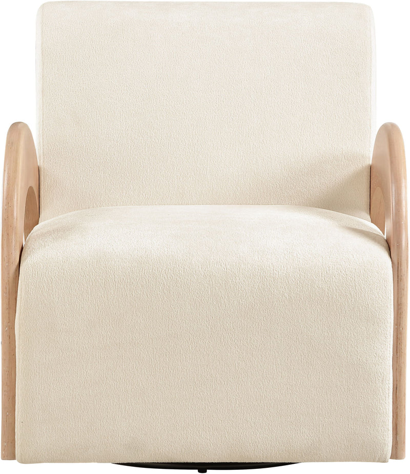 Neria - Chenille Fabric Upholstered Swivel Accent Chair - Cream / Painted Natural