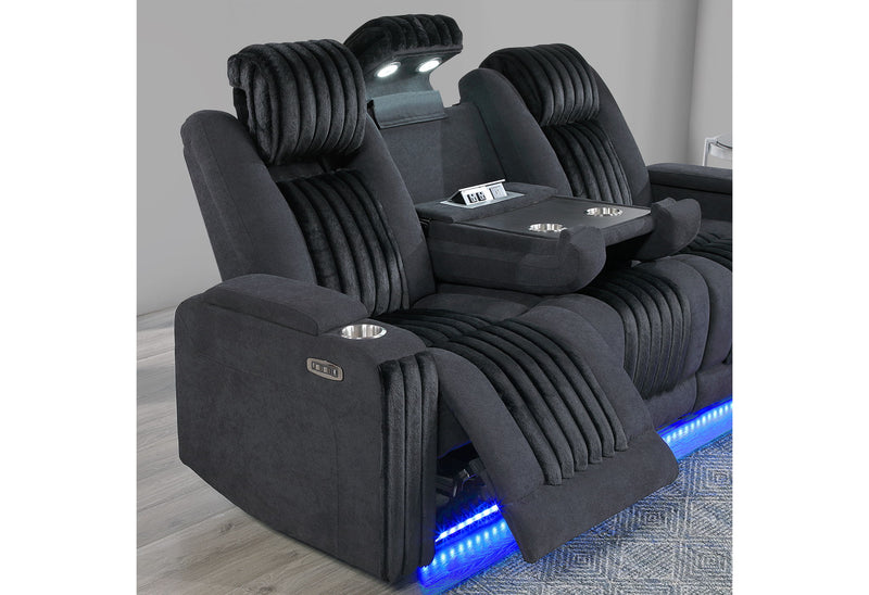U8000 - 3 Piece Living Room Set (Power Console Reclining Loveseat, Power Reclining Sofa/ Power Recliner With Power Headrest) - Black