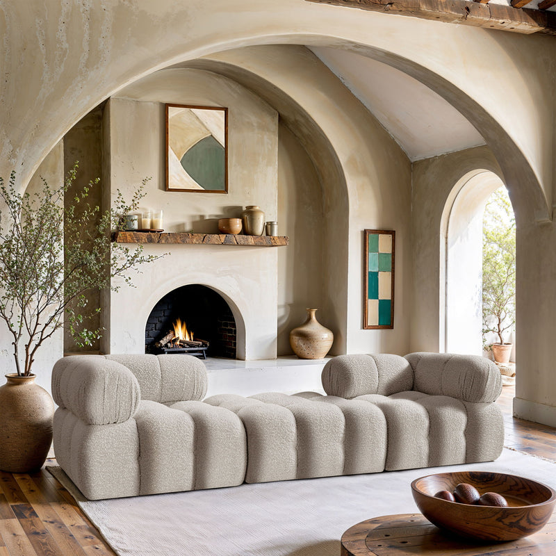 Ames - 3 Piece Boucle Modular Sofa With 1 Backless Seat
