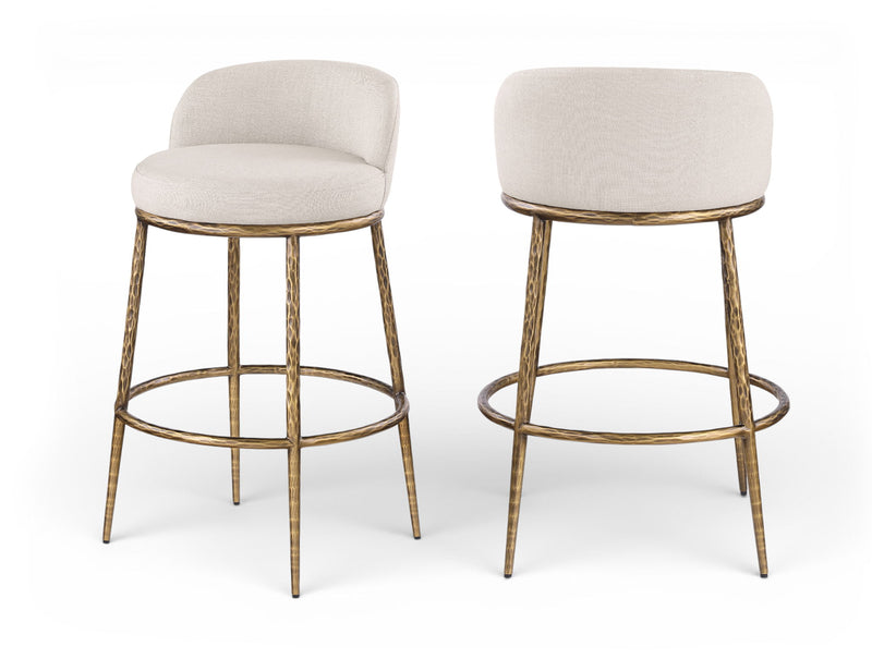 Ferro - Performance Fabric Upholstered Bar Stool - Antique Brass