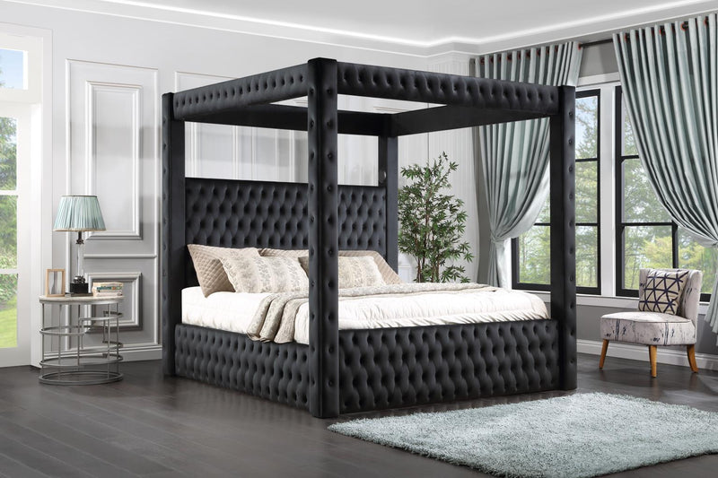 B567 - Velvet Canopy Bed With Bluetooth Speaker & USB