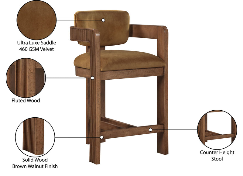 Sacha - Velvet Stool With Brown Base