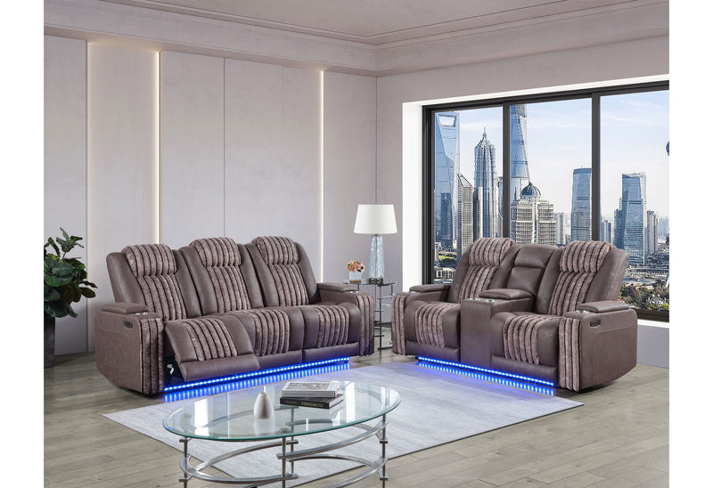 U8000 - 2 Piece Living Room Set (Power Console Reclining Loveseat, Power Reclining Sofa With Power Headrest) - Brown