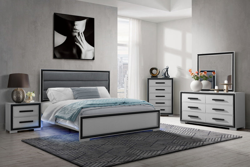 Amelia - 4 Piece Queen Bedroom Set (Queen Bed With LED, Dresser, Mirror And Nightstand) - Black / Gray