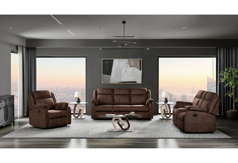U7303 - 3 Piece Living Room Set (Recliner Sofa / Console Power Recliner Loveseat / Glider Recliner) - Dark Brown