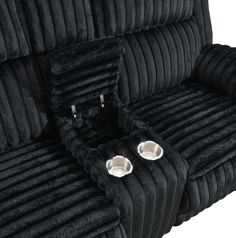 U112 - Corduroy Motion Sofa With Dropdown - Black