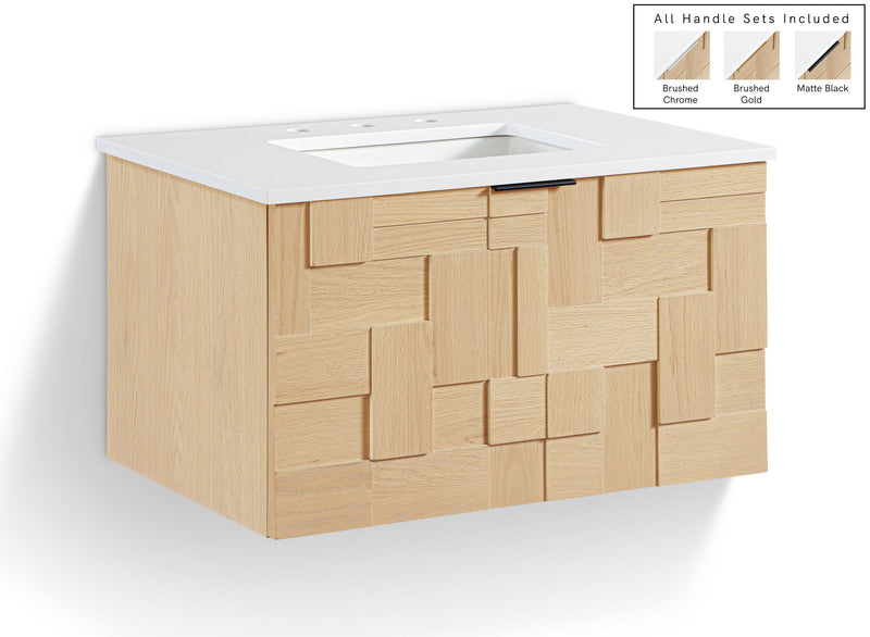 Leonardo - Engineered Stone And Solid Wood 24" Wall Mounted Bathroom Vanity