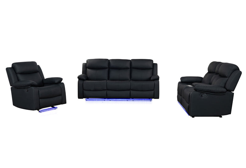 U6026 - 3 Piece Living Room Set (72A Reclining Sofa, Console Reclining Loveseat With LED And Speaker, Glider Recliner) - Black
