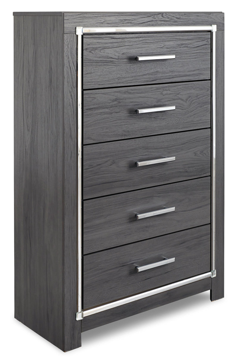 Lodanna Queen/Full Upholstered Panel Headboard Bed with Mirrored Dresser, Chest and Nightstand