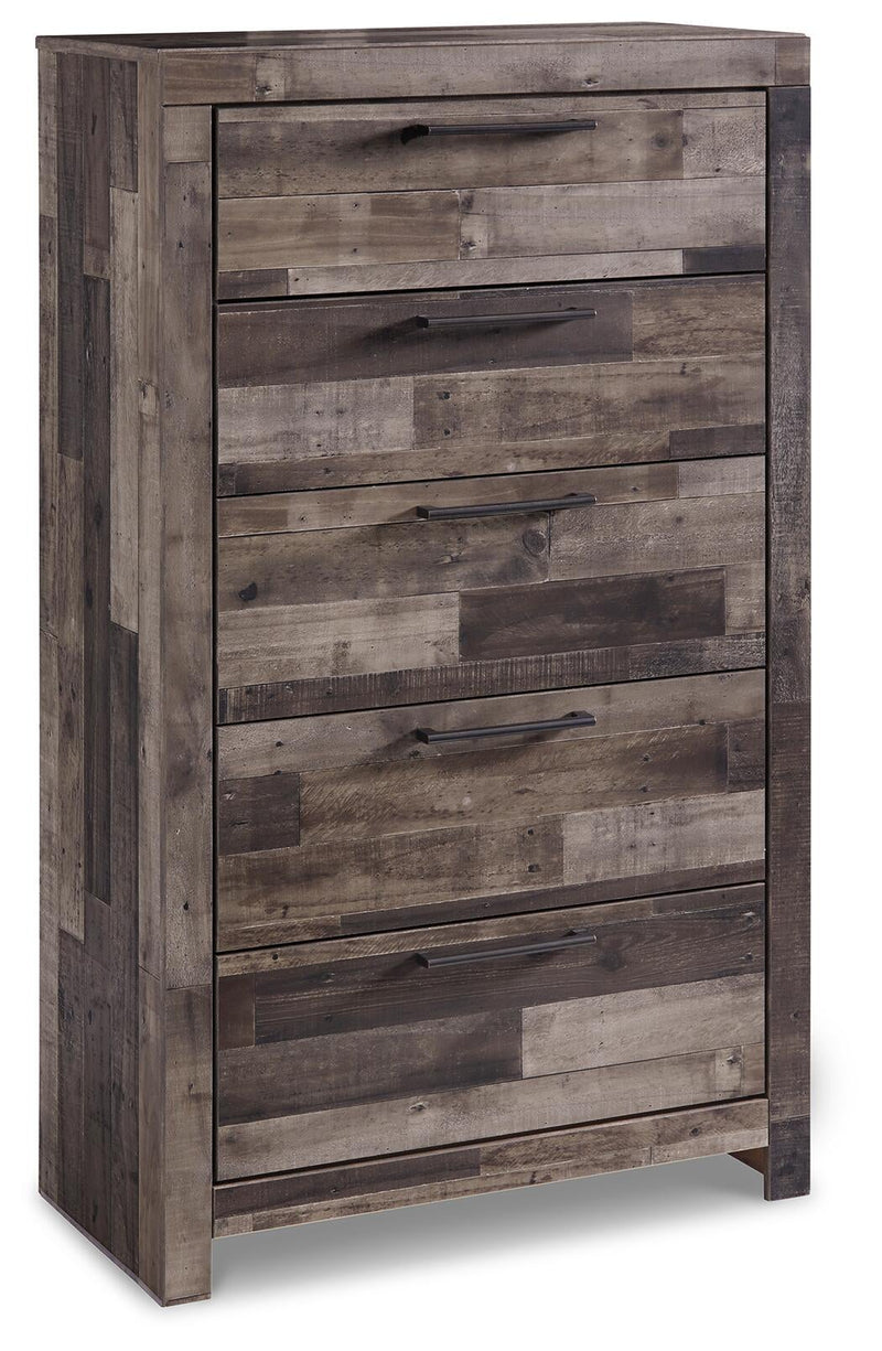 Derekson Full Panel Headboard Bed with Mirrored Dresser, Chest and Nightstand