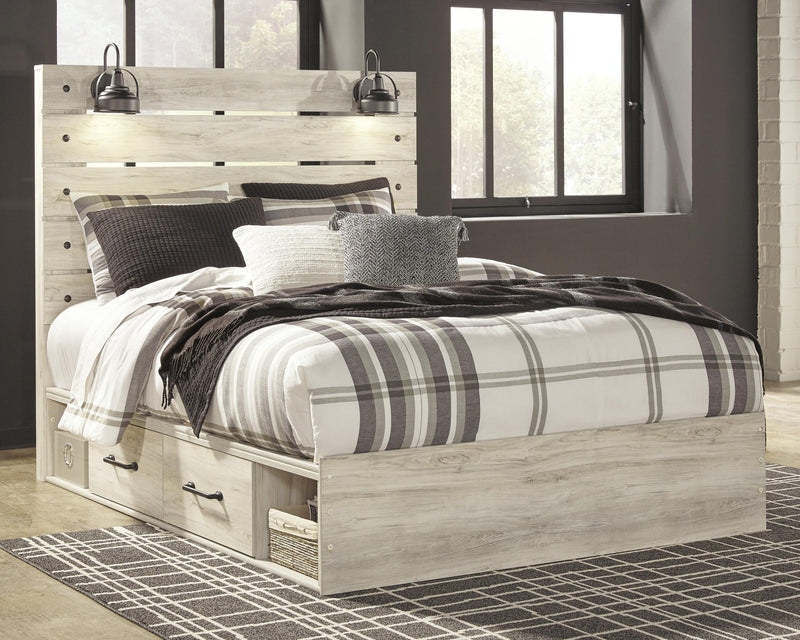 Cambeck Queen Panel Bed with 2 Storage Drawers with Mirrored Dresser and Nightstand