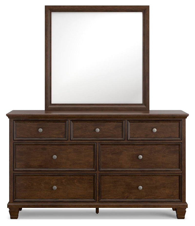 Danabrin Queen Panel Bed with Mirrored Dresser and Nightstand