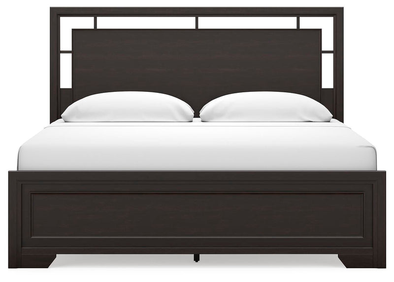 Covetown King Panel Bed with Mirrored Dresser