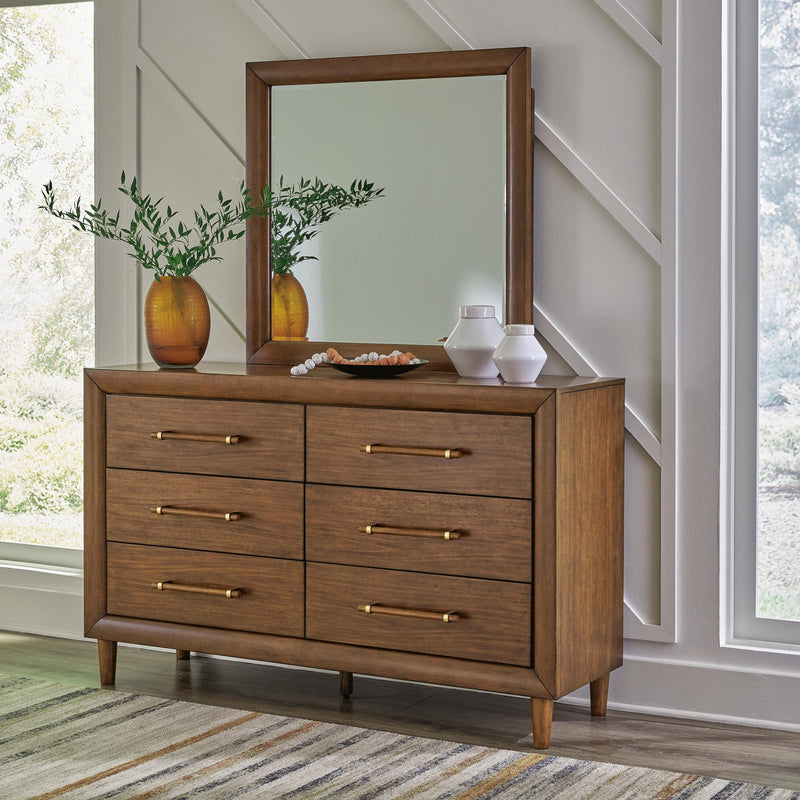 Lyncott Queen Upholstered Panel Bed, Dresser, Mirror, Chest and Nightstand