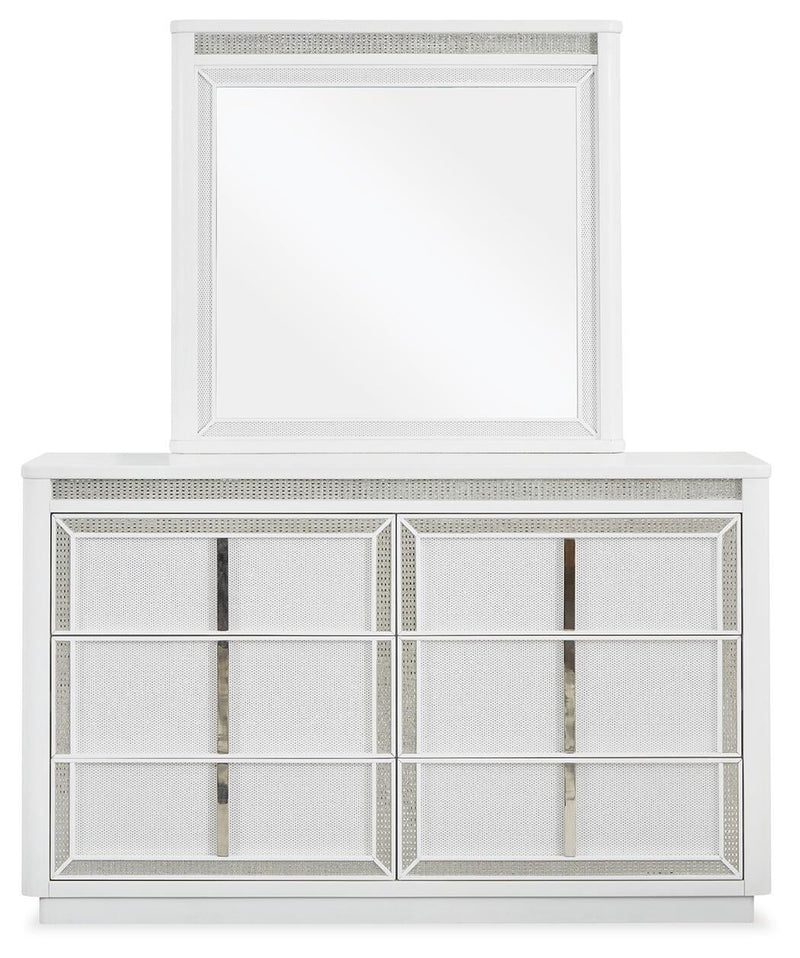 Chalanna Queen Upholstered Storage Bed, Dresser, Mirror, Chest and Nightstand