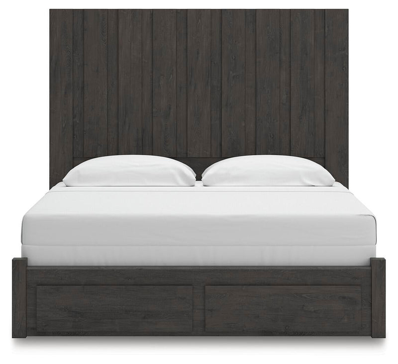 Fraluna King Panel Storage Bed, Dresser, Mirror, Chest and Nightstand