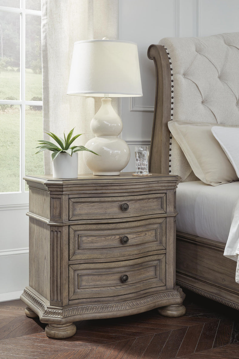 Ardenfield California King Upholstered Sleigh Bed, Dresser, Mirror and Nightstand