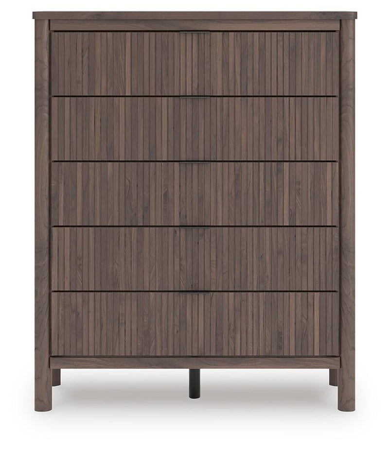 Pamytta Twin Upholstered Panel Platform Bed, Dresser, Mirror, Chest and Nightstand