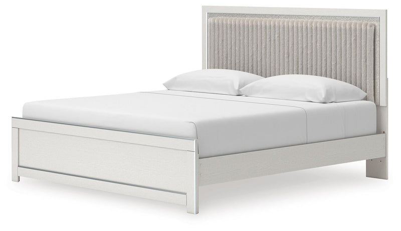 Zuraleus King Upholstered Panel Platform Bed, Dresser, Mirror, Chest and Nightstand