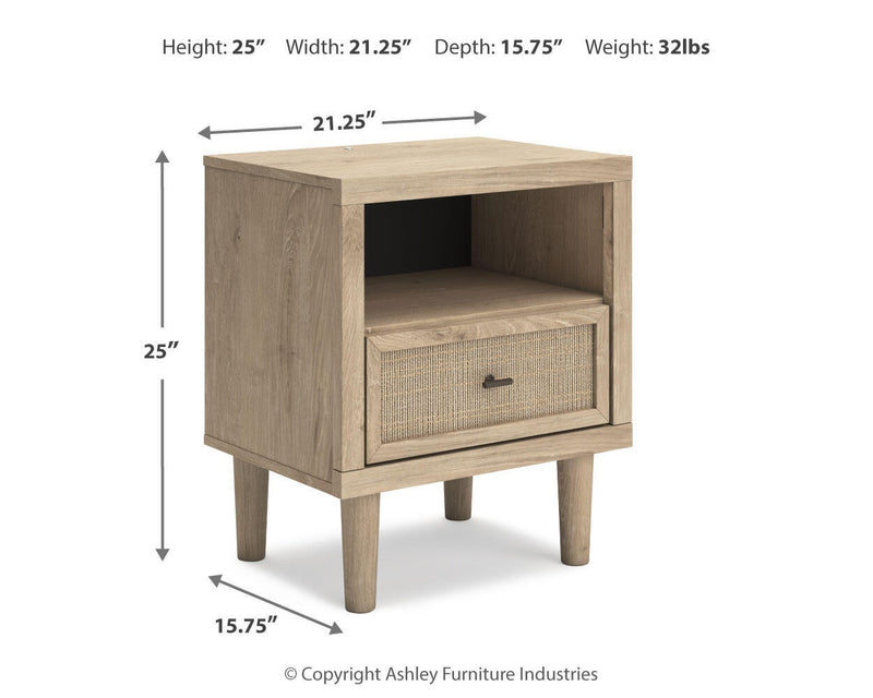 Cielden Full Upholstered Bed with Roll Slats, Dresser, Mirror and Nightstand