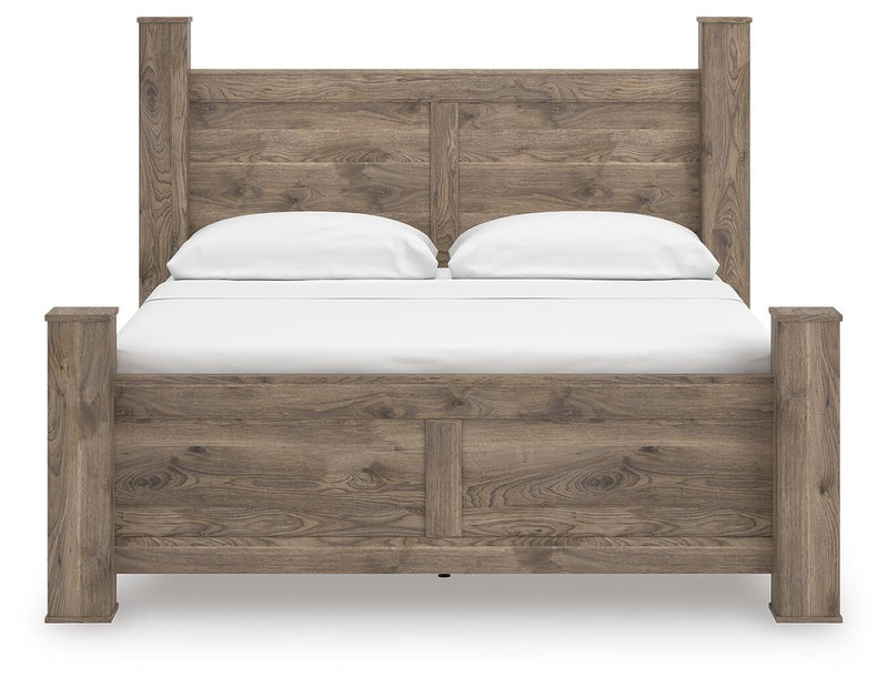 Rusticott King Poster Bed, Dresser, Mirror and Nightstand