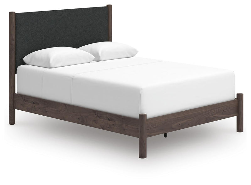 Pamytta Queen Upholstered Panel Bed, Dresser, Mirror and Nightstand