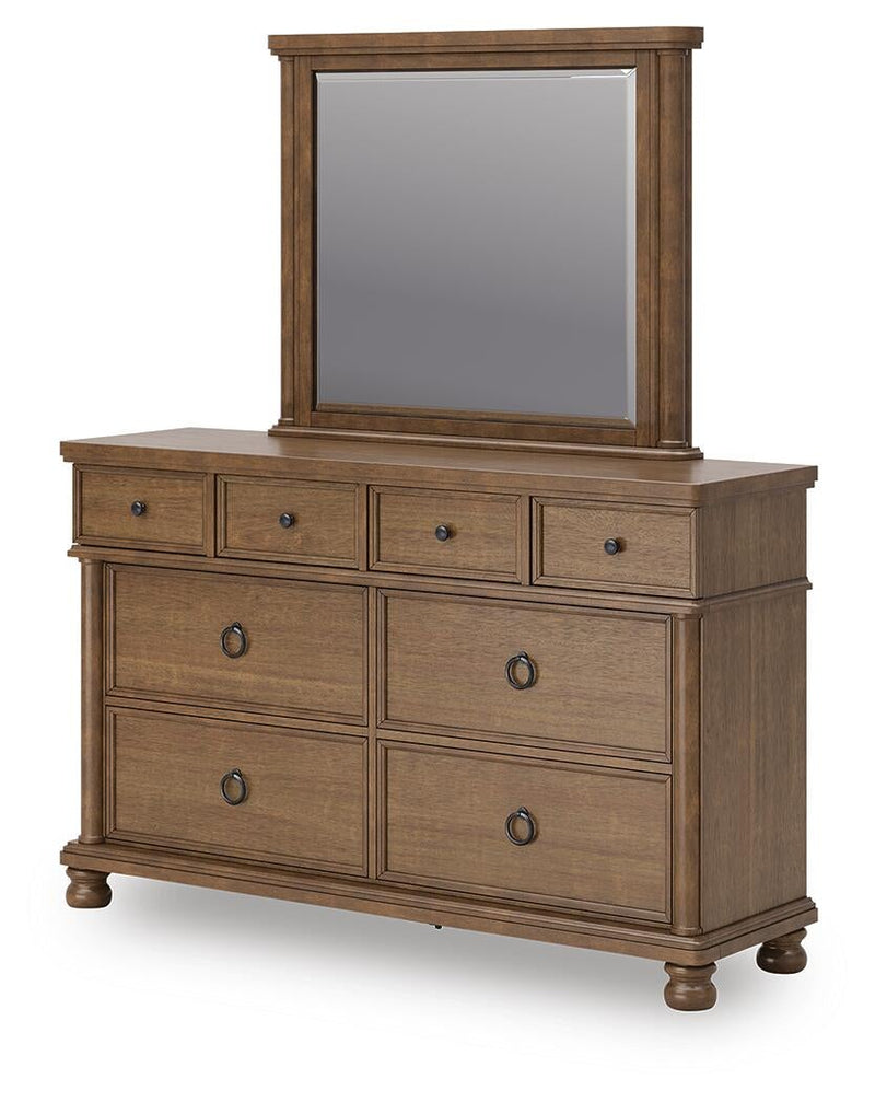 Rowlenstown King Poster Bed with Mirrored Dresser