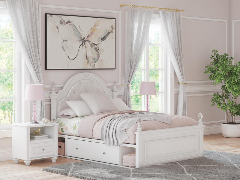Kozlani Full Upholstered Panel Storage Bed, Dresser, Mirror and Nightstand