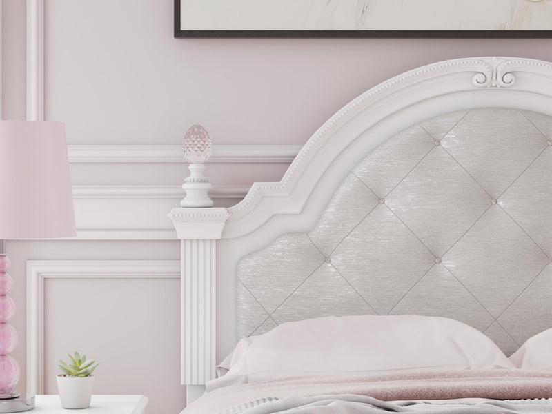 Kozlani Full Upholstered Panel Bed, Dresser, Mirror and Nightstand