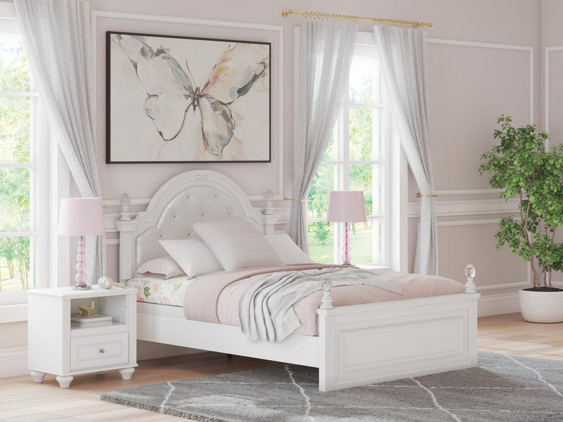Kozlani Full Upholstered Panel Bed, Dresser, Mirror and Nightstand